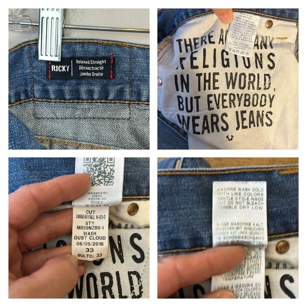 True Religion Ricky Relaxed Straight Leg Jeans Cotton Size 33 in Dust Cloud Mens